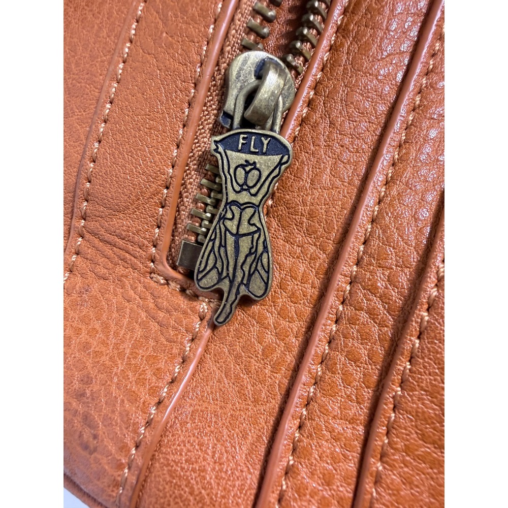 Fly London Tan Brown Pebbled Vegan Leather Satchel Crossbody Bag Multi Pocket - Picture 8 of 9